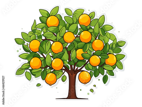 Doodle Orange tree, cartoon sticker, sketch, vector, Illustration, minimalistic