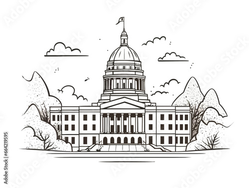 Doodle Georgia State Capitol, cartoon sticker, sketch, vector, Illustration, minimalistic