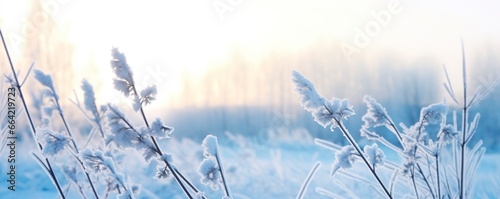 Frozen snowy grass, winter natural abstract background. beautiful winter landscape. © Ahasanara