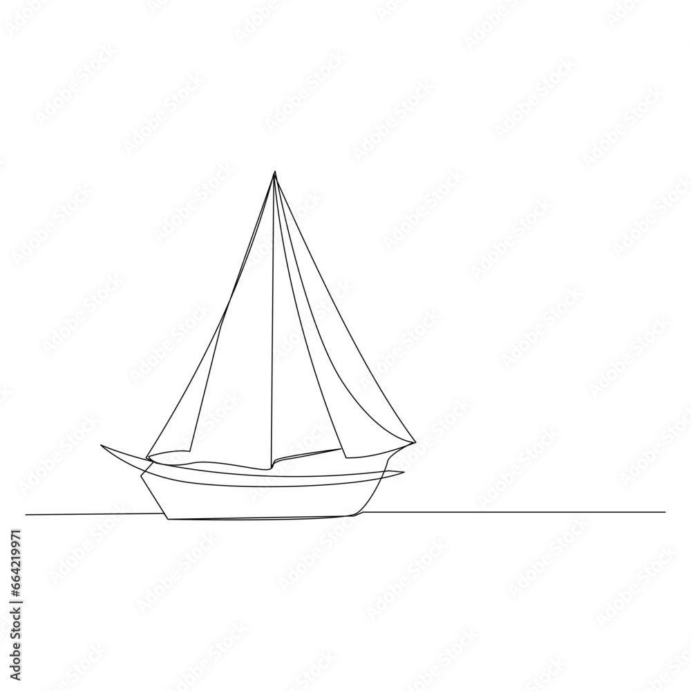 Sailboat continuous one line vector art illustration
