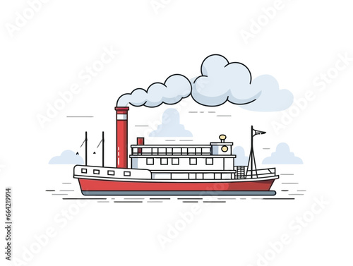 Doodle Riverboat smokestack, cartoon sticker, sketch, vector, Illustration, minimalistic