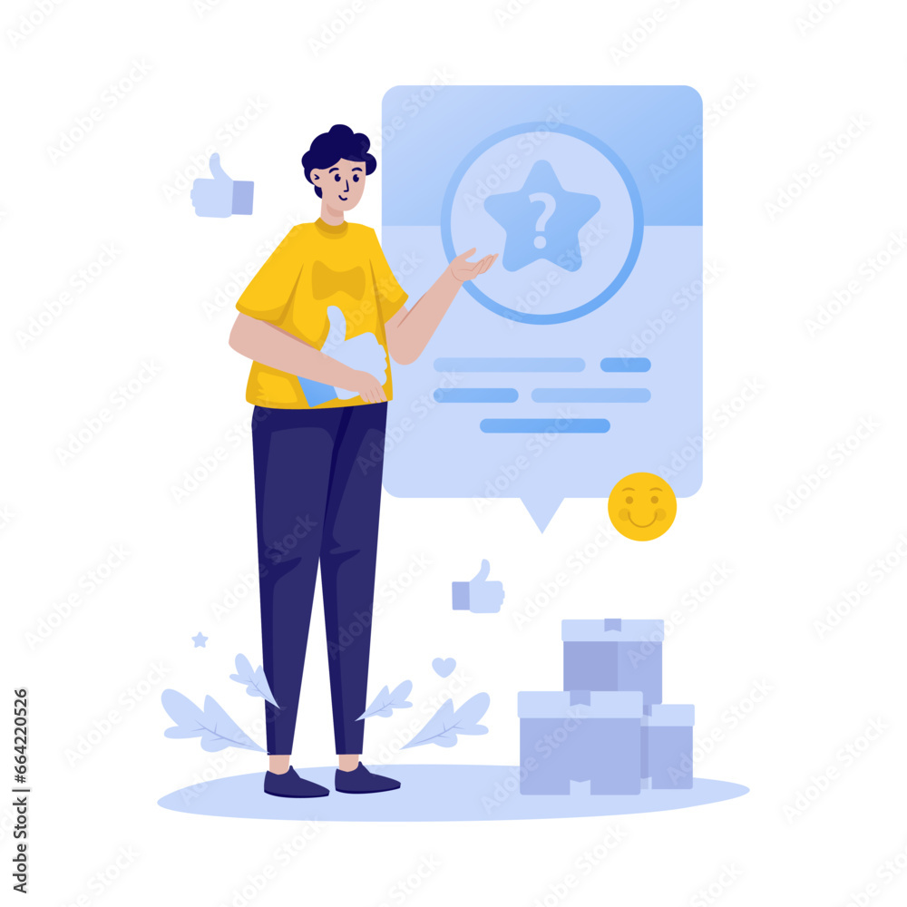 A man request review feedback vector illustration