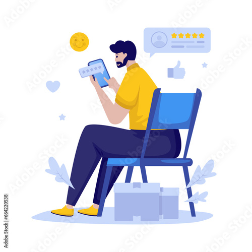 A man gives positive review feedback vector illustration