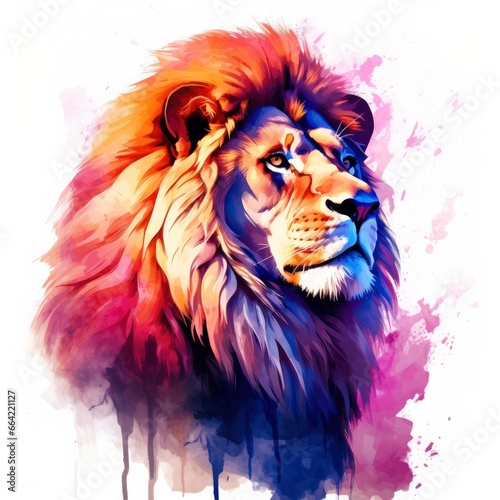 Watercolor Lion on a white background. For T-shirt Design. © Ahasanara
