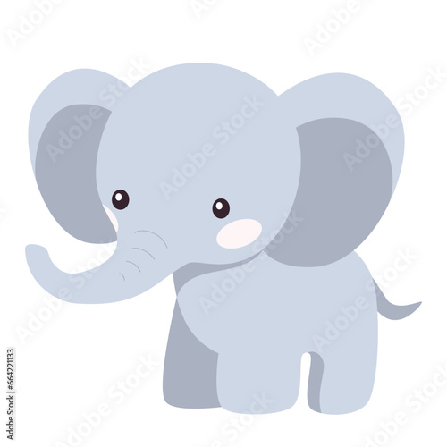Flat vector illustration. Animals of Africa and safari. Cute elephant on white background . Vector illustration