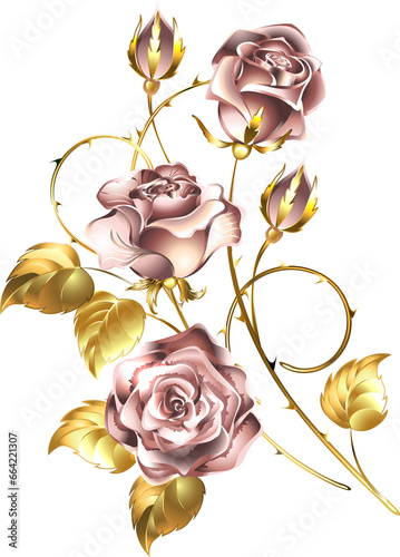 Pink Gold Roses without leaves