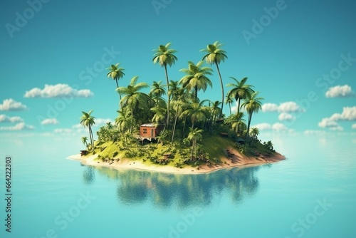 tropical island with trees, travel, summer, holiday, vacation, idea, concept. Generative AI
