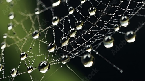  a spider web with water droplets on it s web.  generative ai