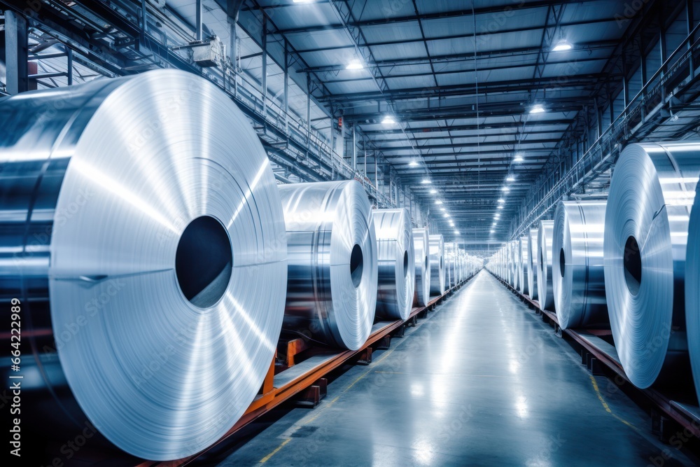 Rolls of stainless steel sheets in the factory, in a warehouse. Rolls of stainless steel sheets in the factory, in a warehouse.
