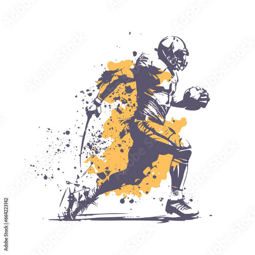 Hand sketch of American football player. Ink splash. Grunge style