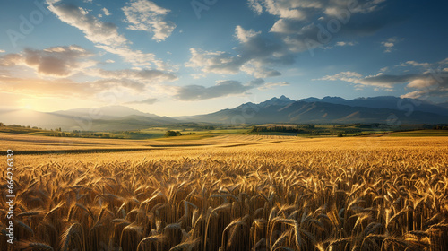 golden wheat field, vast agriculture landscape with golden wheat fields, farming, Ai Generate 