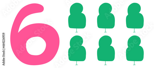 Number 6. Six trees. Counting. Study for kids. Vector graphic design. Illustration on white background.
