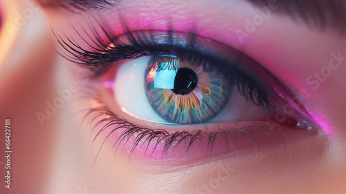 A striking macro shot highlighting the beauty of a persons eye and makeup photo