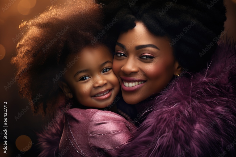 A mother and child with beautiful hair hugging each other. Fictional characters created by Generated AI.