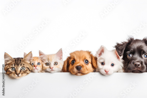 Wallpaper Mural Cats and dogs peeking over white edge. Web banner. Cute pets. White background. Torontodigital.ca
