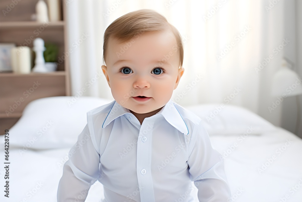 a well-dressed little infant boy steals hearts with his adorable dress shirt, and fashion-forward style.
