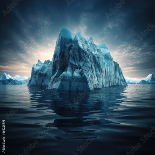 Beautiful iceberg with a hidden mountain in the sea with a view underwater. Hidden danger, concept. Tip of the iceberg.
