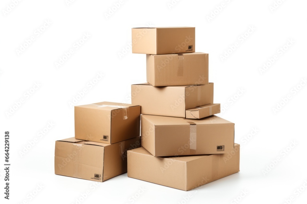 A pile of cardboard boxes isolated on a white background
