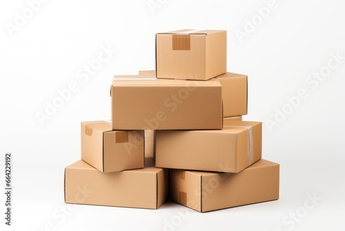 A pile of cardboard boxes isolated on a white background © inthasone