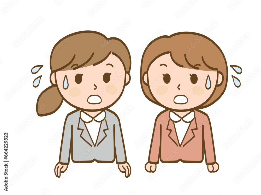 焦るスーツ姿の女性会社員2人セット 焦るスーツ姿の女性会社員2人セット