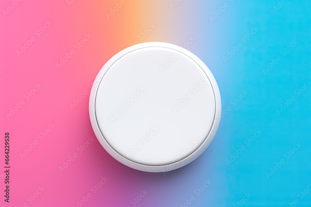 White round button on a colorful background. White round button on a colorful background.