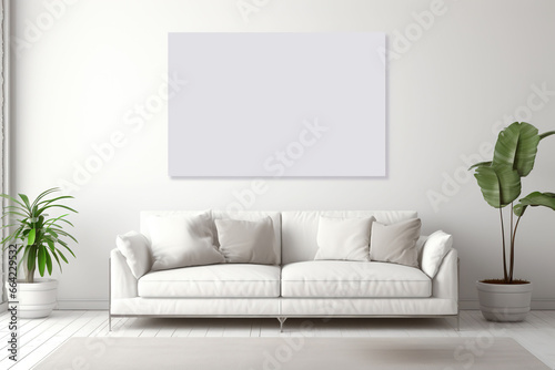 Home interior design of modern living room with mockup poster frame.