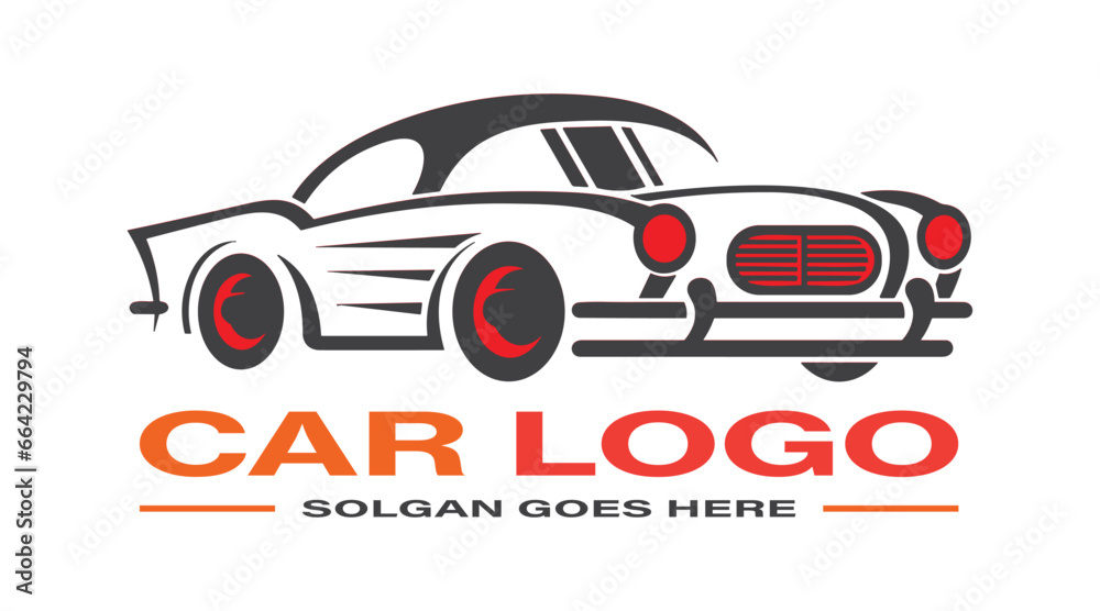Luxury classic car logo emblem. Auto sports garage badge icon. Motor vehicle dealership symbol. Automotive showroom sign. Vector illustration