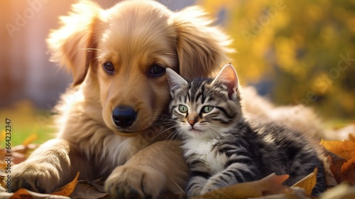 Photography of A cute kitten with a cute puppy
