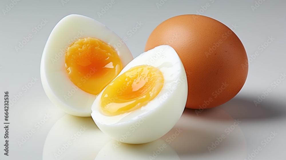 Whole egg and broken yolk in half, isolated on white background. Whole egg and broken yolk in half, isolated on white background.