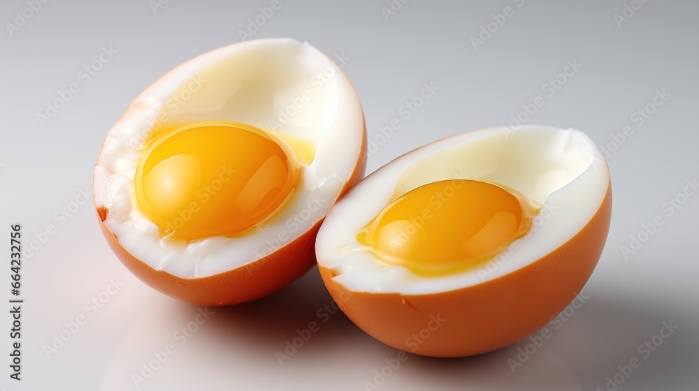 Whole egg and broken yolk in half, isolated on white background. Whole egg and broken yolk in half, isolated on white background.