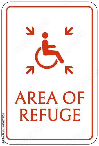Area of refuge sign and labels disable person