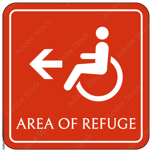 Area of refuge sign and labels disable person