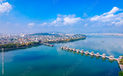 Aerial view of Guangji Bridge, Chaozhou City, Guangdong province, China © Weiming