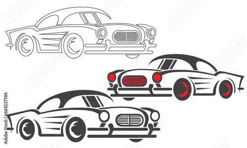 Car Type and Model Objects icons Set . Vector black illustration isolated on white background with shadow