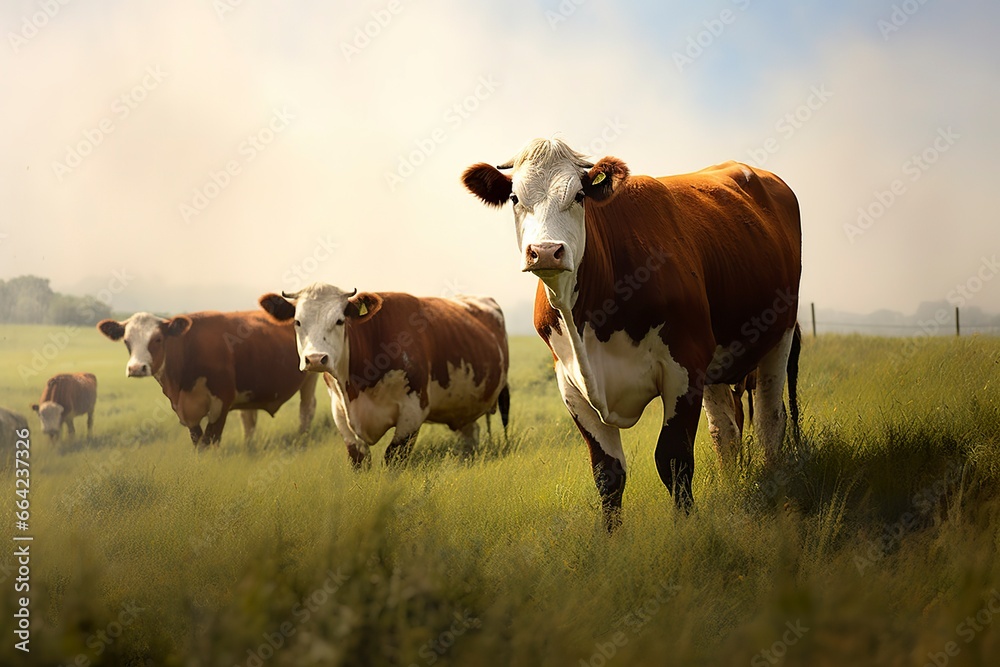 Group of cows standing in a grassy field.