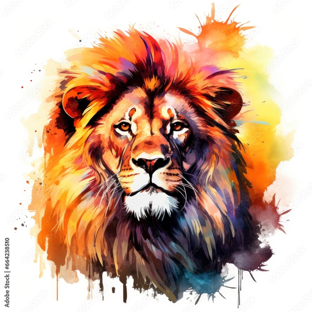 Watercolor Lion on a white background. For T-shirt Design.