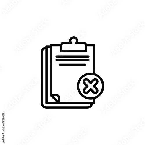 Clipboard with cross mark outline icon. Vector illustration. The isolated icon suits the web, infographics, interfaces, and apps.