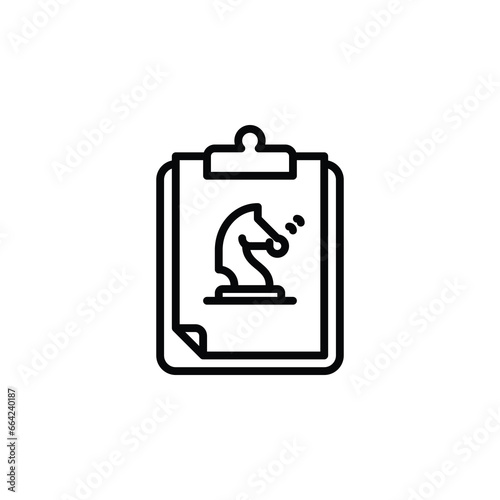 Clipboard with chess, plan sheet outline icon. Vector illustration. The isolated icon suits the web, infographics, interfaces, and apps.