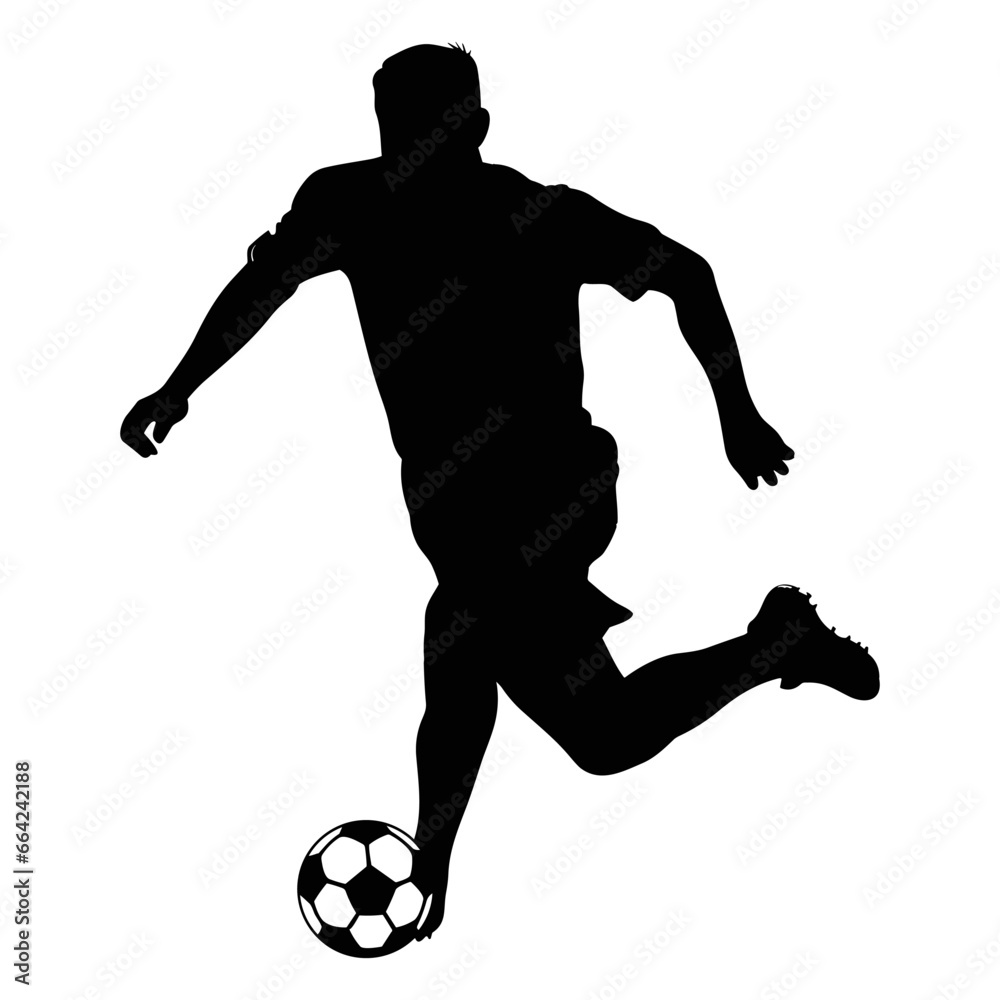 Soccer player silhouette Clipart isolated on a white background, Black Silhouette of Football Player