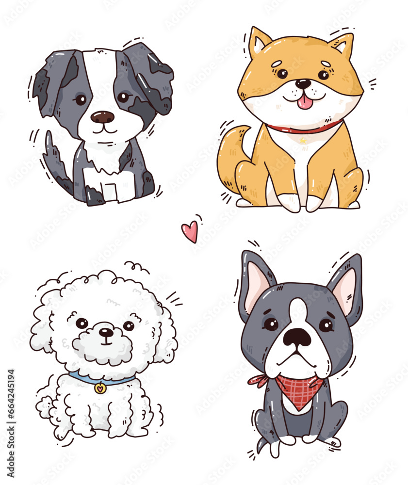 funny vector illustration of cute dogs
