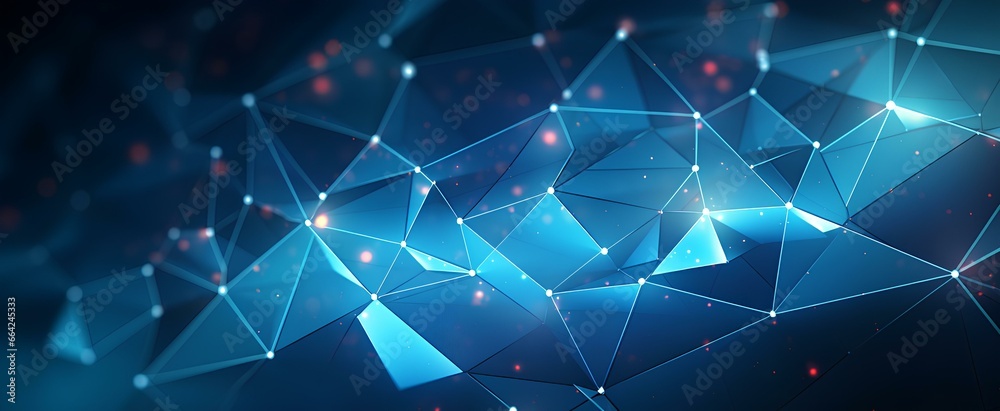 Abstract polygonal blue background with connecting dots and lines. structure, futuristic background. generative AI - obrazy, fototapety, plakaty 
