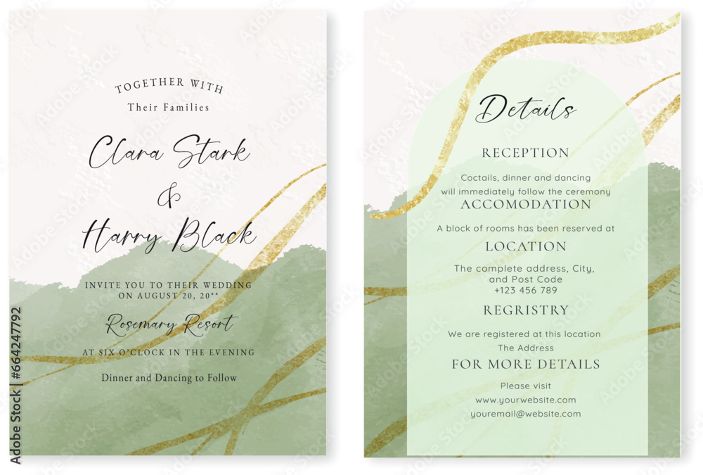 set of wedding invitation watercolor card