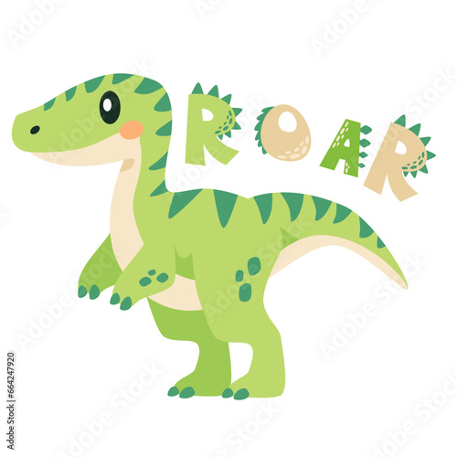 Vector children s illustration. Cute Terranosaurus and the inscription ROAR. Print for children s products . Vector illustration