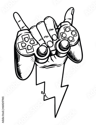 shaka hand and game controller line illustration