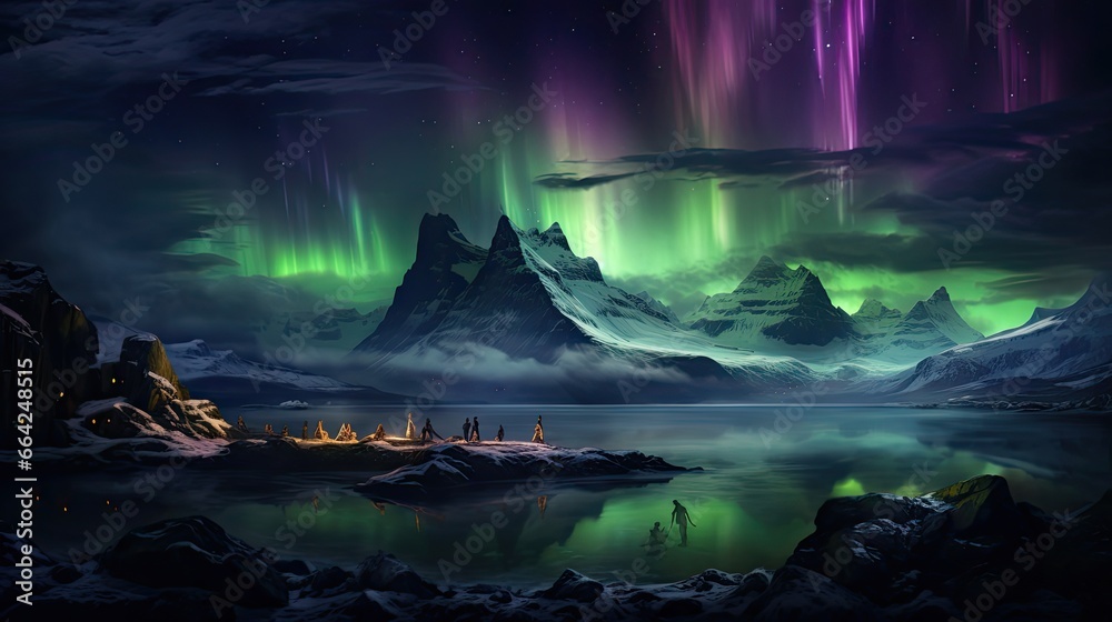 The Breathtaking Northern Lights Over a Mountainous Lake at Night