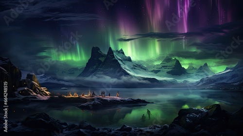 The Breathtaking Northern Lights Over a Mountainous Lake at Night © shelbys