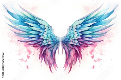 Beautiful magic watercolor blue pink wings. © AbdulHamid
