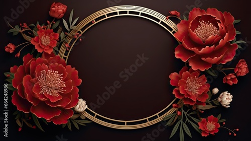 Wallpaper Mural Luxury Chinese oriental rounded frame with peony blush AI Generative Torontodigital.ca