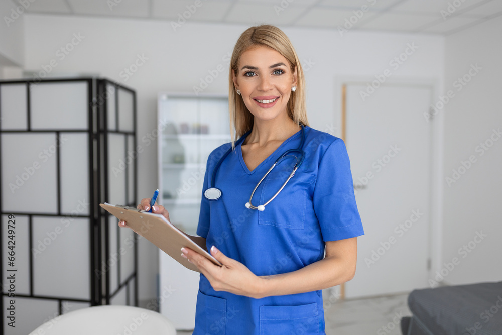 Portrait of female health care professional, doctor, with stethoscope. Portrait of beautiful mature woman doctor holding digital tablet and looking at camera. Portrait of female health care professional, doctor, with stethoscope. Portrait of beautiful mature woman doctor holding digital tablet and looking at camera.