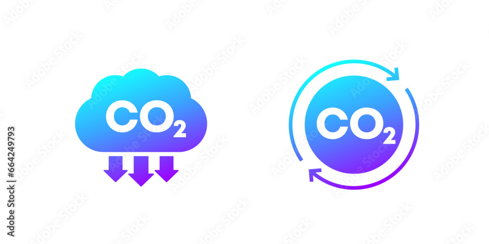carbon offset and reducing co2 gas icons on white